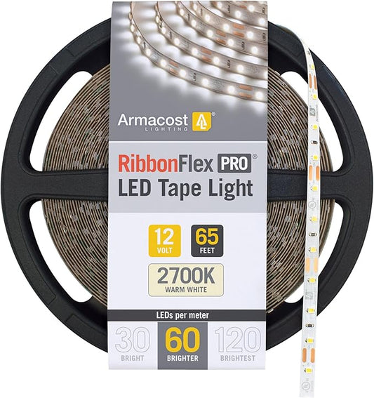 Armacost Lighting RibbonFlex Pro 12-Volt White Tape Strip Light 60 LEDs/m, 2700K Warm White, 65.6 ft (20M) 132260