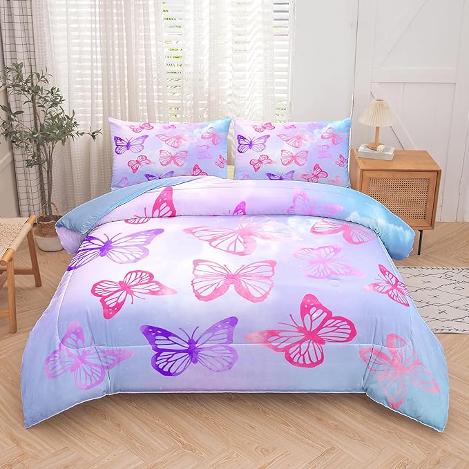 Tailor Shop Butterfly Comforter Sets Full Size,Purple Butterfly Bedding Sets for Girls Kids Teens with 2 Pillowcase…