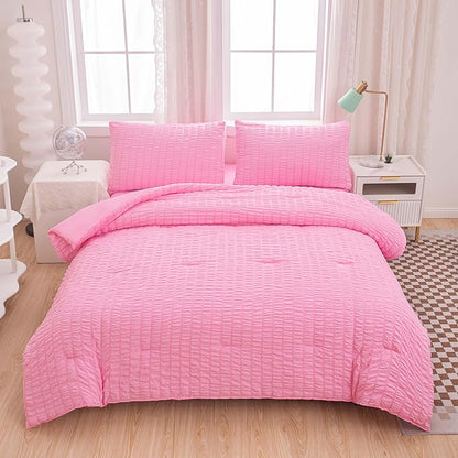 Pink Comforter Sets Queen Size, Pink Bedding Sets,Bed in a Bag Comforter 5 Pieces-Soft Lightweight Microfiber Bed Set for All Season…