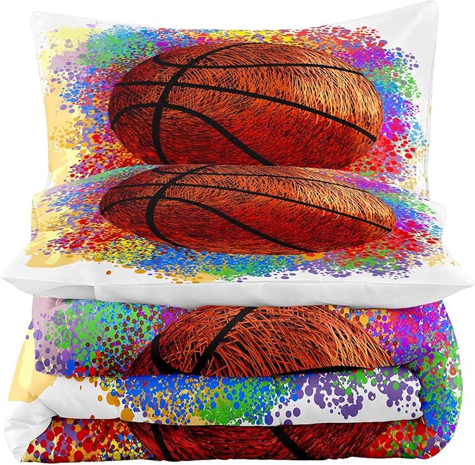 Tailor Shop Basketball Bedding Set for Boys Kids Adults Teens,Sports King Size Comforter Set,Kids Basketball Comforter Sets with 2 Pillowcases