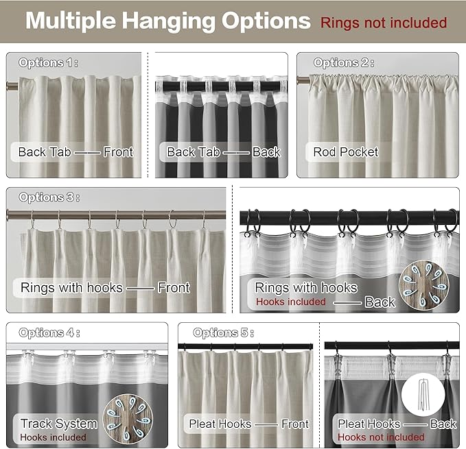 RAIN CITY Natural Birch Blackout Curtains 100 Inch Long 2 Panels Set, Back Tab Track Curtain for Living Room Floor to Ceiling Length Light Blocking Pleated Window Drapes 50x100