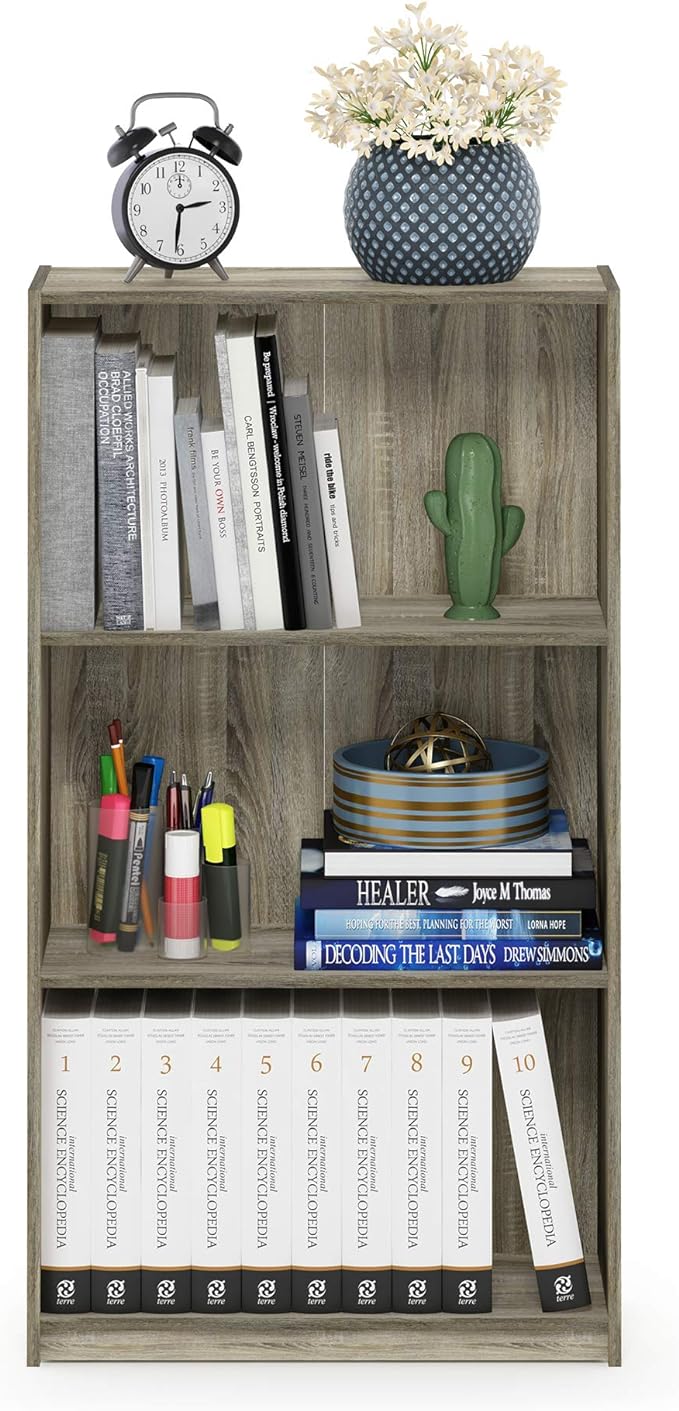 FURINNO Basic 3-Tier Bookcase Storage Shelves, Sonoma Oak