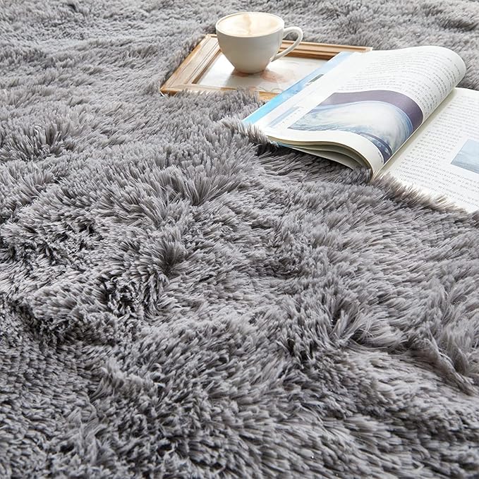 YOBATH Fluffy Shaggy Area Rugs 6x9 for Living Room Bedroom, Soft Fuzzy Shag Rugs Plush Carpet, Furry Bedside Rug for Kids Baby Girl Room Nursery Décor, Grey