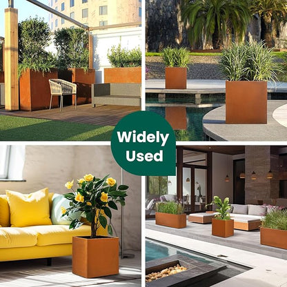 Corten Steel Planter Box Metal Outdoor Large Rectangular Rustic Durable Antique Detached for Commercial Residential Patio Deck and Backyard 17" x 17" x 18"