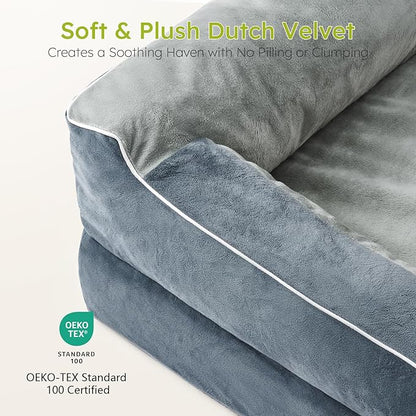 XXL Dog Bed for Extra Large Dogs, Giant Orthopedic Dog Beds with Cooling Gel Memory Foam, Waterproof Pet Bed with Removable Washable Cover, 53" Pet Sofa Bed Velvet with Bone Toy, Dark Gray