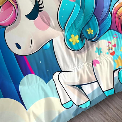 Rainbow Unicorn Bedding Sets Queen Size Comforter Set for Girls Kids Children Teens Boys Cartoon Unicorn Colorful Starry Blue Glitter Quilt 1 Comforter + 2 Pillow Cases