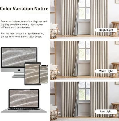 RAIN CITY Linen Beige Linen Blackout Curtains 96 Inches Long 8 FT Tall 2 Panels, Modern Decorative Sound/Draft/Cold/Warm Blocking Heavy Thermal Rustic Country Curtains for Living Room 50x96-in