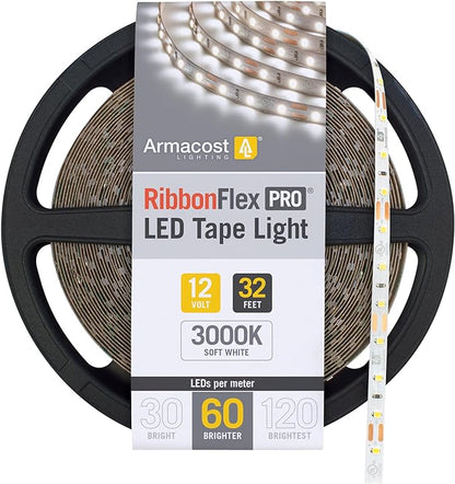 Armacost Lighting 142250 Ribbon Flex Pro Tape Light 60 LEDs/m, Soft Bright White 3000K 32.8 ft. Professional Grade LED Strip Lights