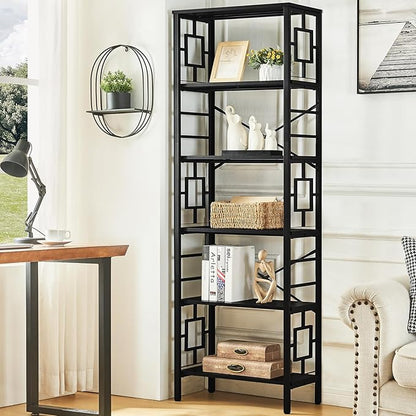 HOMISSUE Tall Bookshelf, Industrial 6-Tier Bookshelf with Unique Design, Open Bookshelves and Bookcases,Black