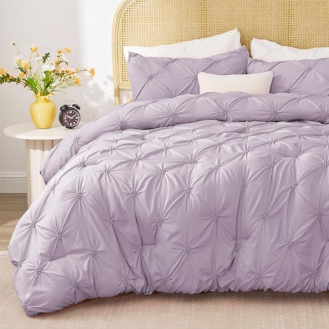 BEDELITE Light Purple Twin Comforter Set for Girls - 2 Peices Boho Pintuck Bedding Comforter Sets, Lightweight Soft & Warm Twin Bedding Sets with 1 Pillowcase for All Season