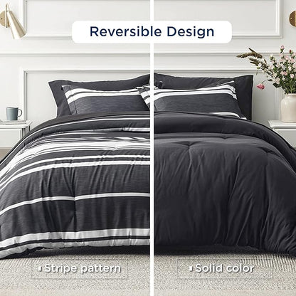 Bedsure Twin XL Comforter Set for College Boys, Black White Striped Bedding Comforter Sets All Season Bed Set with 1 Pillow Sham, Flat Sheet, Fitted Sheet and 1 Pillowcase