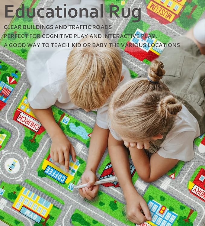 Kids Carpet Playmat Car Play Rug City Life Traffic Road Kids Rug 5' x 6'6" Large Children Educational & Game Area Rug for Toddler Boys Bedroom Playroom Classroom