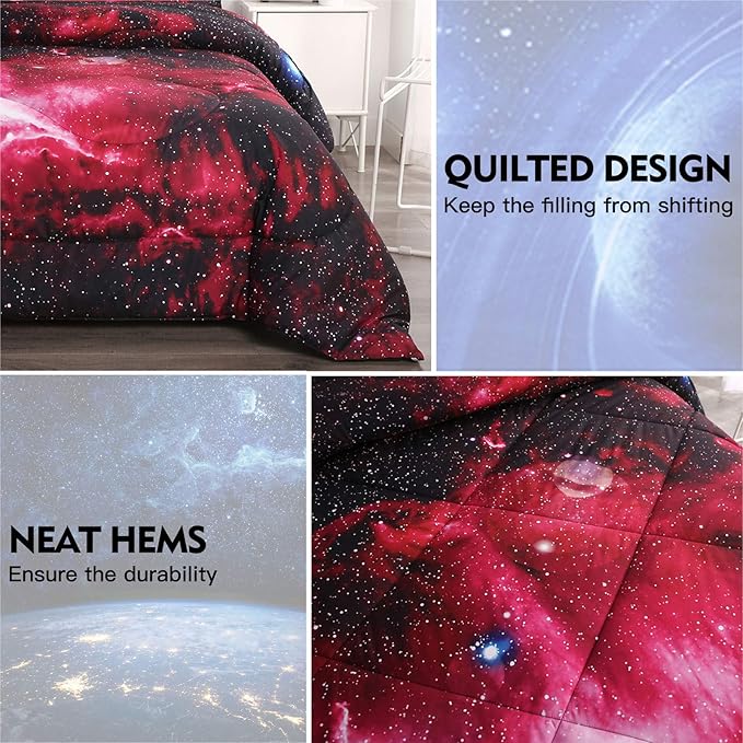 Litanika 3D Galaxy Comforter Queen(90x90lnch), 3 Pieces(1 Galaxy Comforter, 2 Pillowcases), Universe Nebula Outer Space Comforter, Microfiber Bedding Set for Boys Kids