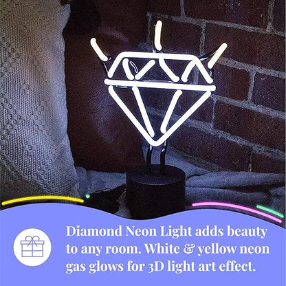 Amped & Co Diamond Bling Neon Desk Light and Room Decor, Real Neo, 12.5 x 9 inches, Neon Signs, led desk light wall decor, neon table light, diamond decor