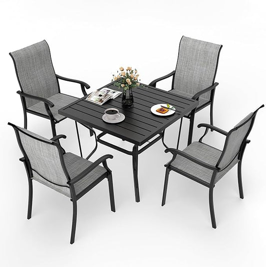 Pamapic 5 Pieces Patio Dining Set, Outdoor Dining Set for Garden Backyard Poolside Deck,Outdoor Table and Chairs Set with 4 Textilene Chairs,Gray