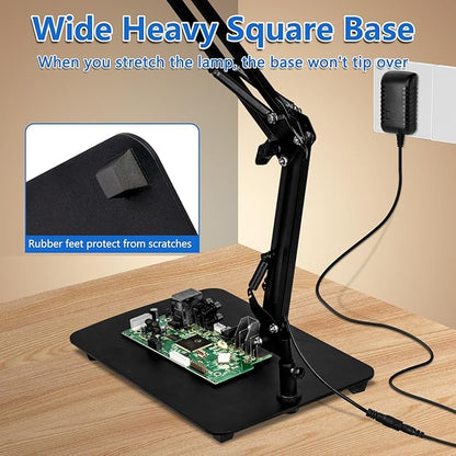 【Upgrade Head Dual Dimmer】 10X Magnifying Glass with Light and Stand, HITTI 2-in-1 LED Lighted Magnifier Large Base & Clamp, Infinite Color Stepless Dimming Magnifying Lamp for Painting Craft Reading