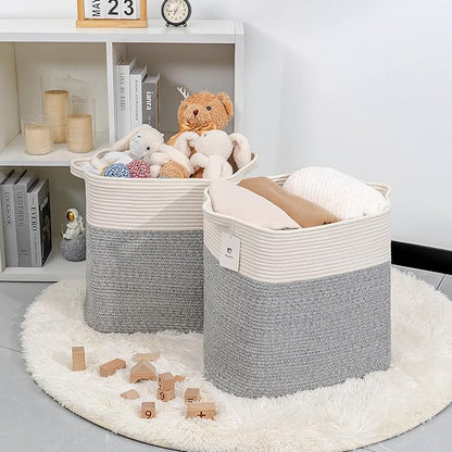 Tall Storage Bins Rectangle Basket Cotton Extra Large Toy Storage Hamper Rectangular with Handles,Decorative Blanket Laundry Basket for Living room,Dog Baskets Large Basket for Toys 2 pack