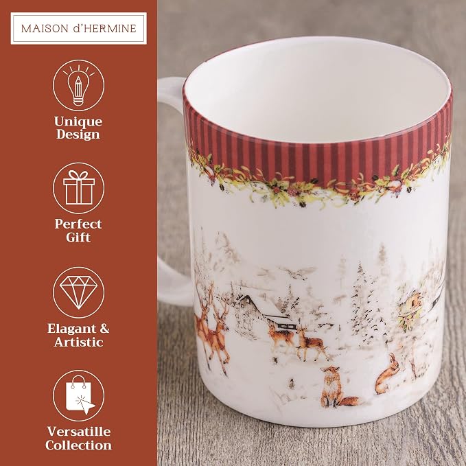 Maison d' Hermine Coffee Mug with Handles Tea Cups (12 Ounce, Pack of 1) | Fine Bone China Coffee Mugs for Hot Beverages Cappuccino Latte Home Hotel Spring Summer -Christmas Tradition - Landscape