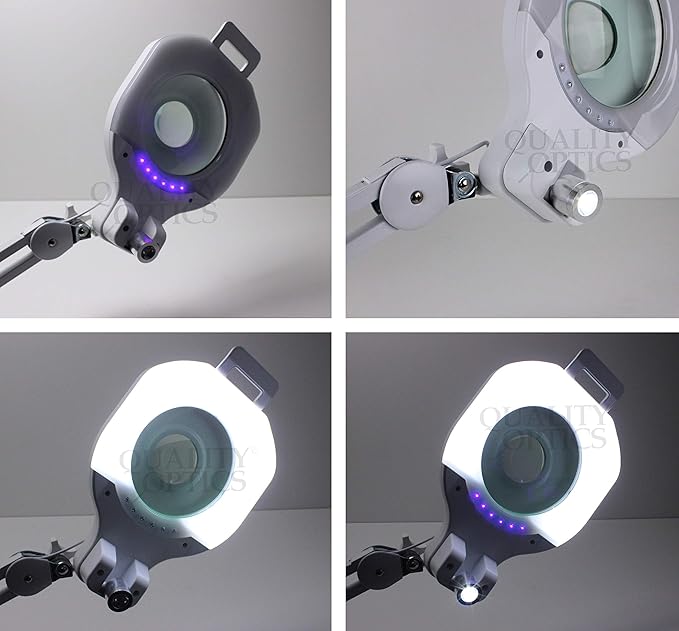 Quality Optics® 8D/5D 4 Function 90 LED Lighted, Swing Arm Workstation Magnifier w/UV Black Light & Stand