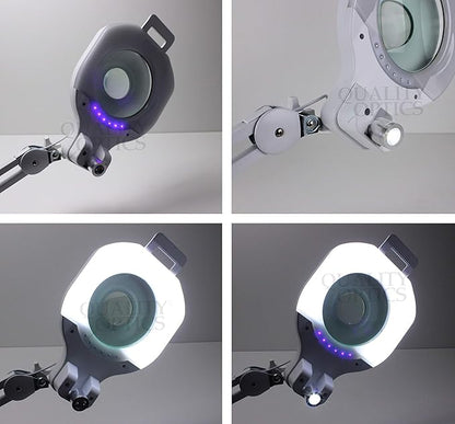 Quality Optics® 8D/5D 4 Function 90 LED Lighted, Swing Arm Workstation Magnifier w/UV Black Light & Stand