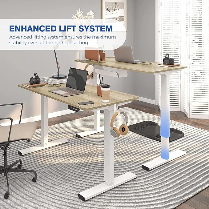 FLEXISPOT Standing Desk Quick Assembly Electric Adjustable with 48 x 24 Inches Whole-Piece Desktop Ergonomic Memory Controller Stand Up Desk(White Frame + 48" Grey Wood Grain)
