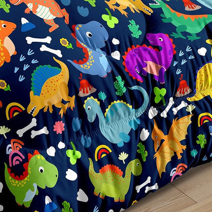 Dinosaur Comforter Set Twin - Cartoon Dinosaur Twin Bedding Set for Boys Kids Twin Size Comforter Set for Boys Soft Breathable Blue Dino Quilt Kids Bedding Set, 1 Comforter 1 Pillowcase