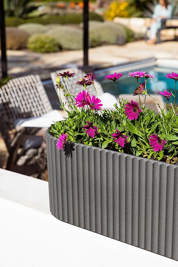 Veradek Demi Series Window Box Planter - Long Planter Box for Windowsill/Balcony | Durable Plastic-Stone Composite Material | Modern Décor for Flowers/Herbs