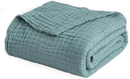 EMME Cotton Blanket Queen Size for Bed Soft Large Muslin Bed Blankets 90"x90" Lightweight Breathable Layering Bedspread All Season Gauze, Teal