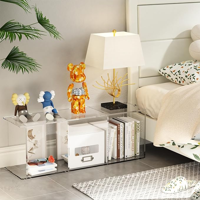 Acrylic Bookcase, 3 Tier Clear Floor Standing Bookshelf, 31.5 inch Tall Display Cube Storage Shelf Home Decor Furniture for Home, Office, Living Room, Bedroom
