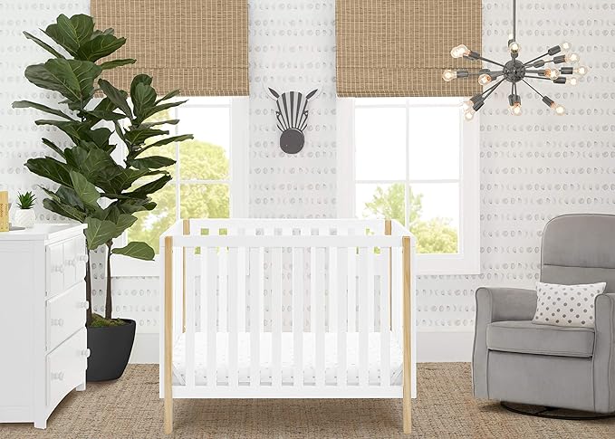 Delta Children Gio Mini Crib with 2.75" Mattress Included, Bianca White/Natural & Serta SleepTrue Mini Crib Mattress, Premium Sustainably Sourced Fiber Core