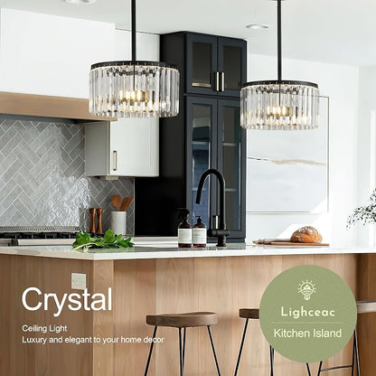 Modern 12" Black Semi Flush Mount Crystal Ceiling Light Fixtures for Dining Room Luxury Glam 2-Light Small Chandeliers Lighting for Bedroom Entryway Hallway Living Room Kitchen Island Foyer