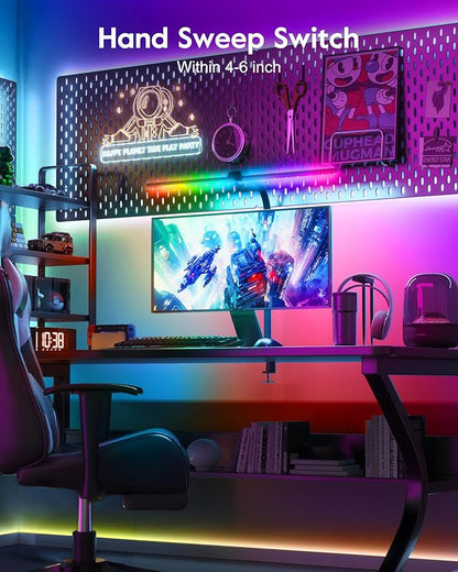 Brightown LED Desk Lamp with Clamp for Home Office, Double Head Color Changing Desk Lights with Remote, 24W Ultra Bright Multicolor Table Lamp with Rotatable Swing Arms for Gaming Computer, RGB Mode