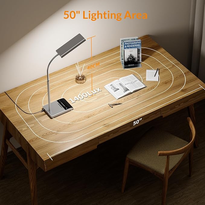 LEPOWER Desk Lamp, 800LM LED Desk Lamp for Home Office, 12W Reading Lamp for Desk, Eye-Caring Light, Touch Table Lamp, Gooseneck Lamp, 50 Lighting Modes, Bright Desk Lamps for Bedroom, Study (Grey)