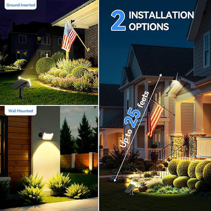 WdtPro Solar Spot Lights Outdoor Waterproof, Bright Solar Lights Outdoor with 16 Extra-Large LEDs, 3 Modes Landscape Spotlights, 2-in-1 Solar Powered Light for Yard Flag Garden, 4 Pack, Warm White