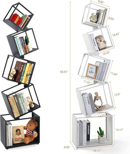 Bookshelf, 5-Tier Bookcase White, 67" Tall White Bookshelf, 5 Tier Bookshelf, Industrial Bookshelf, Modern Book Storage, Storage Shelves for CDs/Books/Home Decor, Display Shelf