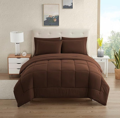 Dorm Room Essentials College Bedding Comforter Set 7 Piece Full Size Bed in a Bag for College Students Boys and Girls, Full, Chocolate Brown