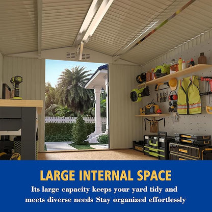 10x8 FT Outdoor Storage Shed with Window, Metal Sheds & Outdoor Storage with Lockable Door and 4 Vents, Outside Storage Shed Waterproof for Backyard, Garden, Patio, Gray