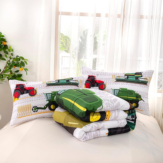 CVHOUSE Tractor Bedding Sets for Boys,Excavators Comforter King,Boys Cartoon Truck Comforter Set,Trucks Tractors Cars Quilt Set with 1 Comforter and 2 Pillow Cases- 3 Piece