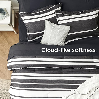 Bedsure Twin XL Comforter Set for College Boys, Black White Striped Bedding Comforter Sets All Season Bed Set with 1 Pillow Sham, Flat Sheet, Fitted Sheet and 1 Pillowcase