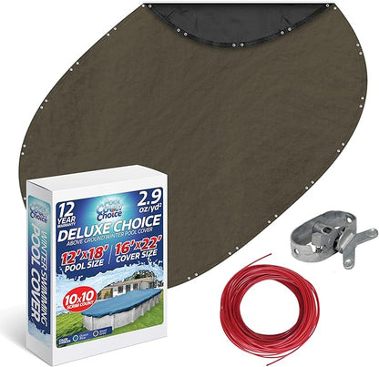 Winter Swimming Pool Cover for 12 ft x 18 ft Aboveground Oval Pool Size, Deluxe Choice Series, Solid Material, Color - Steel Gray, Pool Cover Choice 591218-4CHOICE
