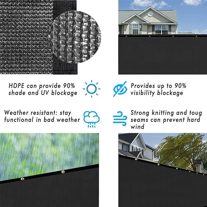 UPGRADE Privacy Fence Screen 5'x3' Black Outdoor 90% Visibility Blockage 170 GSM Mesh Shade Cover Panels for Backyard,Balcony,Home Decoration with Zip Ties,Customized Avaliable