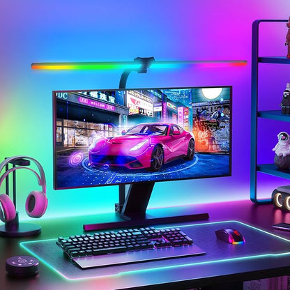 Brightown LED Desk Lamp with Clamp for Home Office, Double Head Color Changing Desk Lights with Remote, 24W Ultra Bright Multicolor Table Lamp with Rotatable Swing Arms for Gaming Computer, RGB Mode