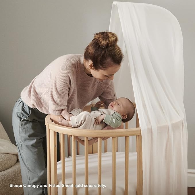 Stokke Sleepi Mini Bundle, Natural - includes Crib/Bed, Mattress & Drape Rod - Suitable for Ages 0-5 Years Old - Adjustable & Stylish