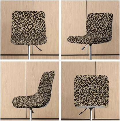 Leopard Print Bar Stools Covers, Set of 2 Height Counter Bar Stools Anti-Slip Seat Covers for Swivel Barstools Cover Adjustable Stool Chair Home Kitchen Furniture Protector