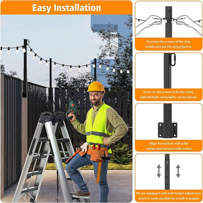 AILBTON 8 Pack 2.8Ft String Light Poles,Light Poles for Outside String Lights,Outdoor Light Poles with Fence Bracket,Metal Pole Stand for Patio,Backyard,Deck