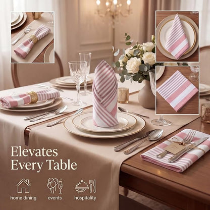 Urban Villa Cloth Napkins Cotton 20x20 (Set of 12) Garnet Red Stripes