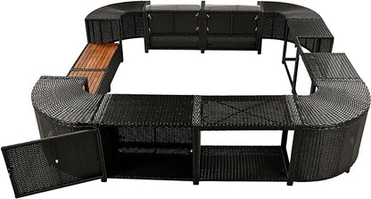 Outdoor Spa Surround Set Patio Furniture with Storage Space, Wood Seatings and Waterproof Cushions, Quadrilateral Rattan Sectional Sofa, for Backyard Deck Poolside, Onesize, Grey