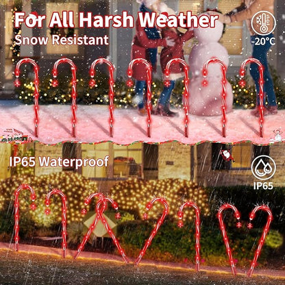 AOSEA Christmas Decorations Outdoor, 80 Red LEDs Solar Christmas Candy Cane Lights, 10 Pack Solar Pathway Lights with 8 Lighting Modes, Waterproof Solar Lights for Yard, Walkway, Lawn, Garden Decor
