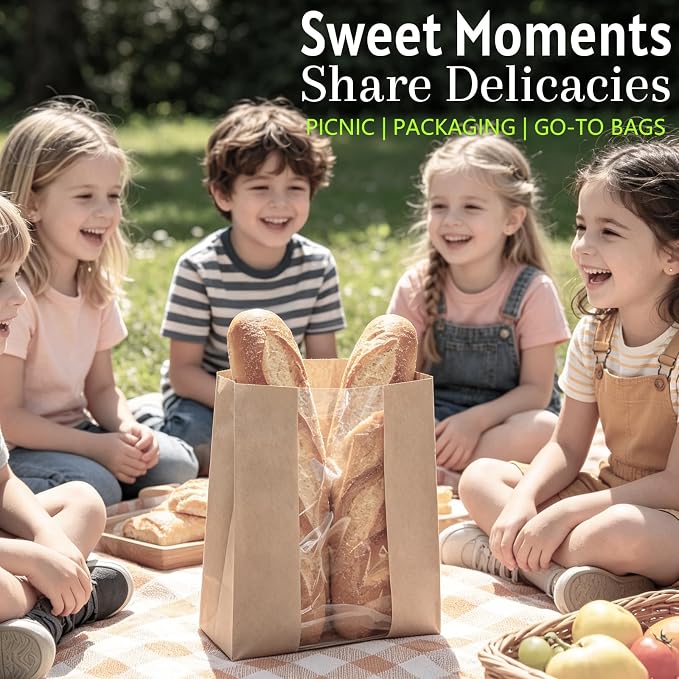 Extra Large Paper Bread Bags for Homemade Bread with Window & Sticker for XL Sourdough Breads, Round Loaf, Baked Goods, Oval Loaves, Brown Kraft - 20 Pcs 16x10x5 Inch