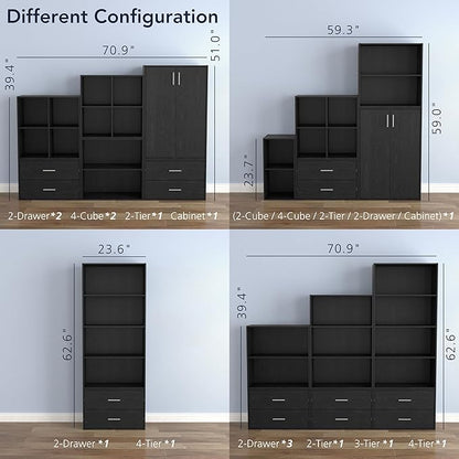 Apexa 3 Cube Storage Organizer Shelves, Stackable Wood Bookcase Fits Cubby Bins for Organization, Dorm Teen Room Decor & Home Office, Black
